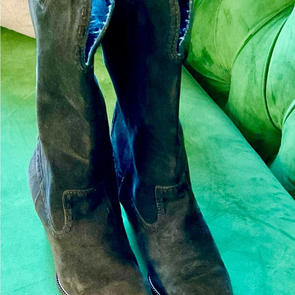 Michael Kors Stylish Army Green Suede Cowboy Boots